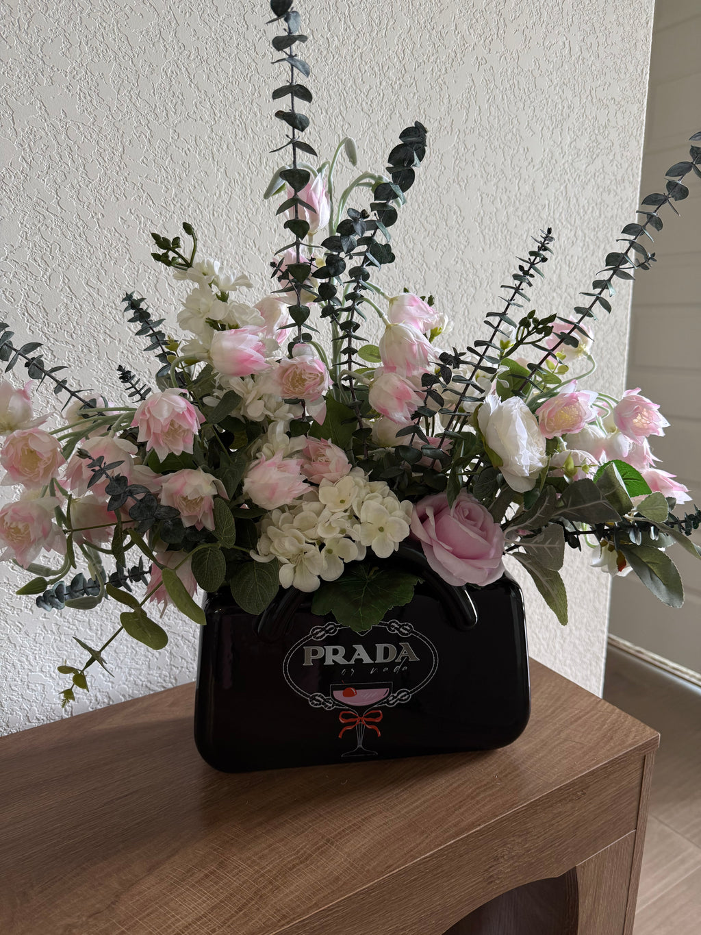 Blush Couture Faux Floral Arrangement with Preserved Eucalyptus