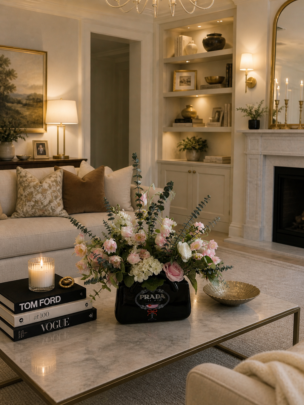 Blush Couture Faux Floral Arrangement with Preserved Eucalyptus