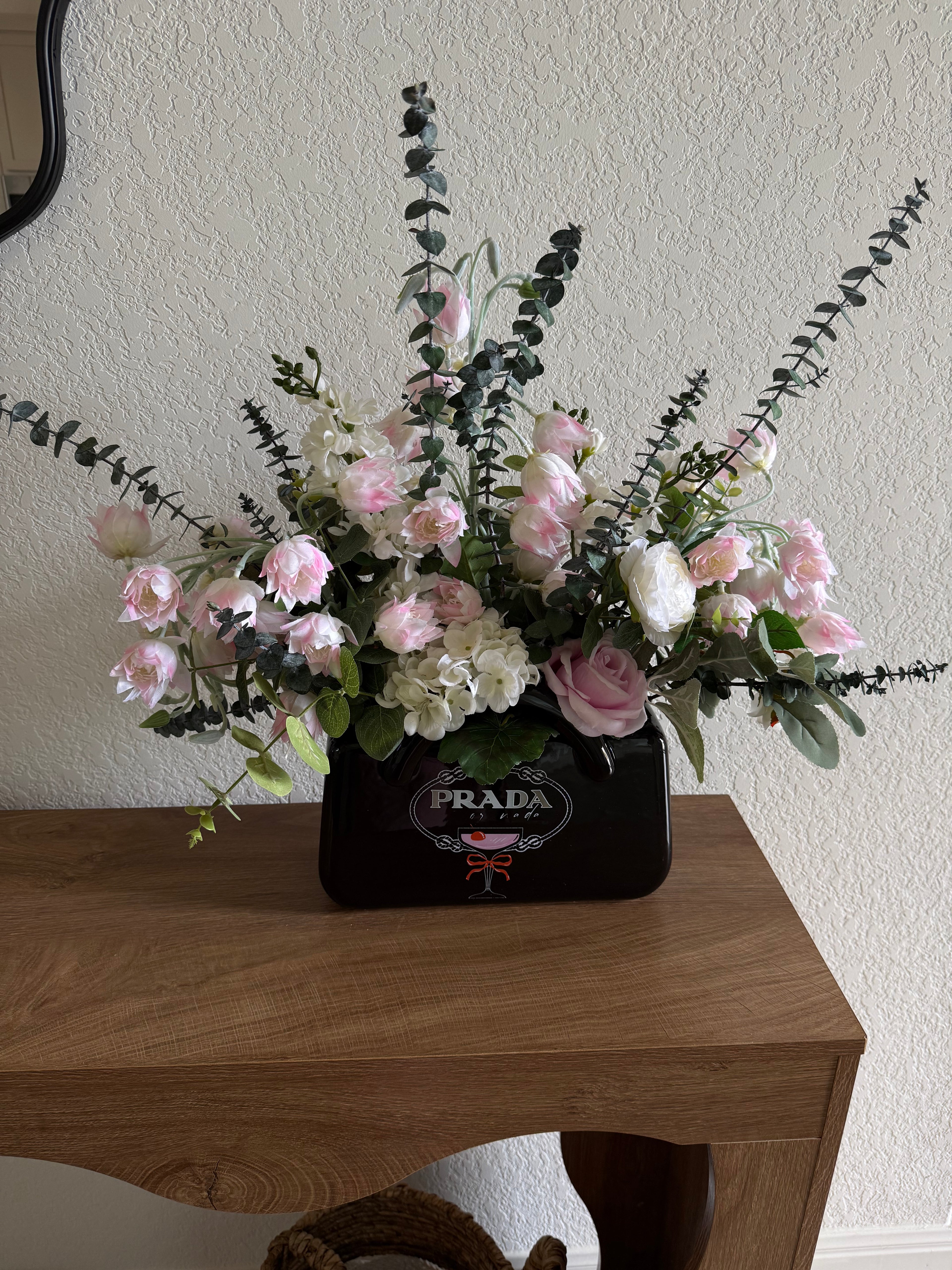 Blush Couture Faux Floral Arrangement with Preserved Eucalyptus